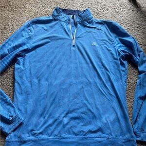 Rhoback Mens Blue Striped 1/4 Zip Pullover Long Sleeve Golf Shirt Size L